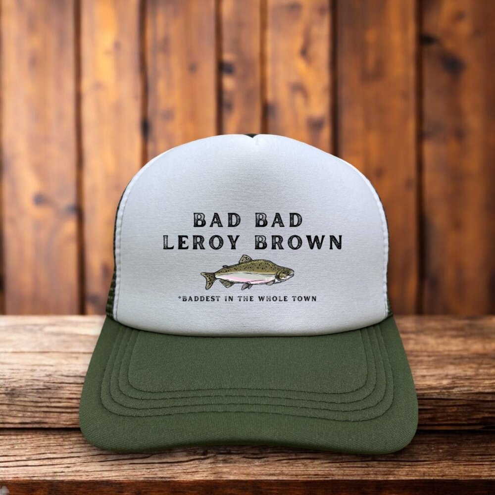 Jim Croce Bad Bad Leroy Brown Mens Trucker Hat Olive 70s Fishing Folk Rock Song